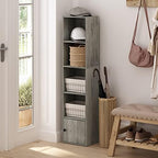 Furinno LUDER Book Shelf, 5-Tier Modern Bookshelf, Bookcase with 1 Door Storage Cabinet, 9.3 x 12 x 52, for Organization and Storage, for Living Room, Bedroom, Home Office, French Oak - Image 5