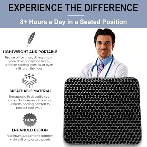 20" Gel Seat Cushion for Long Sitting(Jumbo&Thick) – Office Chair Cushion – Wheelchair Cushions for Pressure Sores – Non-Slip Desk Chair Car Seat Cushion Driving – Sciatica & Back Pain Relief - Image 3