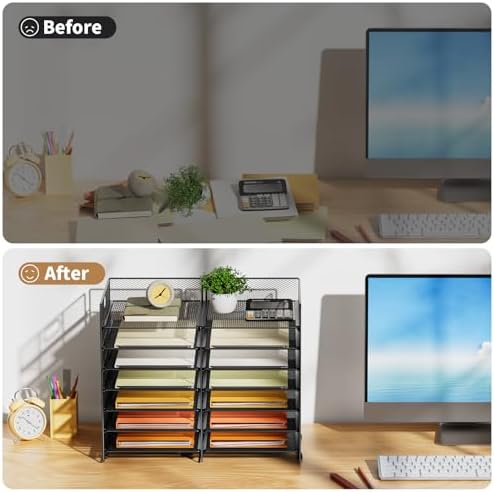 Marbrasse 12 Slots Desktop Literature Organizer, 7-Tier Mesh Paper Organizer for Desk, Adjustable Mail File Sorter Tray with Handle, Desktop Classroom Mailbox Cabinet for Office Home School, Black - Image 4