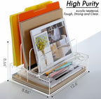 DINGHUO Acrylic Desk Organizers and Accessories, Paper Letter Tray Organizer with 3 Vertical File Holder, Clear File Organizer for Desk Home Office Supplies -1 Pack - Image 3