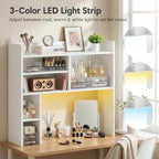 OFCASA Desktop Bookshelf with LED Lights, Countertop Storage Hutch with 7 Shelves for Computer Desk, 35.4'' 3-Tier Display Rack, Wooden Desk Hutch Storage Organizer for Home Office Dorm, White - Image 4