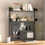 Modern Metal Clamp-On Desk Hutch with Pegboard, 2-Tier Desktop Organizer Shelf for Home Office or Gaming Desk, 31.4", Black - Image 4