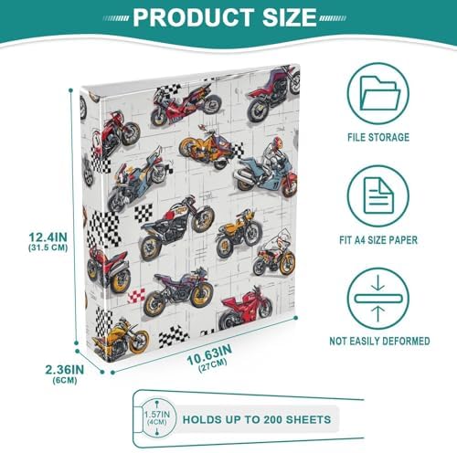 Colorful Motorcycles Round Ring Binders 1.5 Inch 3 Ring Binder with Clipboard Holds 200 Sheets Office Home School - Image 5