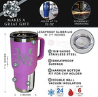 The Wedding Party Store Custom Personalized 20 oz Stainless Steel Powder Coated Vacuum Insulated Double Walled Travel Tumbler Coffee Mug with Handle and Lid (Lavender) - Image 3