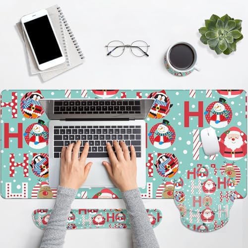 Britimes Keyboard Mouse Pad Set, 4 in 1 Desk Mat Set, Santa Claus Christmas - Image 4