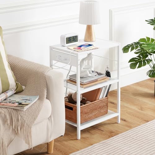 HOOBRO Industrial Printer Stand, 3-Tier Mobile Printer Table, Rolling Cart with Power Outlets and USB Ports, Home Printer Stand with 2 Hooks, for Office, Living Room, White WW22UPS01 - Image 4