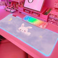 JMIYAV Pink RGB Gaming Mouse Pad Kawaii Mouse Mat 31.5x12 Inch PC XL Large Extended Glowing Led Light Up Desk Pad Non-Slip Rubber Base Computer Cute Desk Accessories Gaming Setup Purple Moon Bunny by JMIYAV