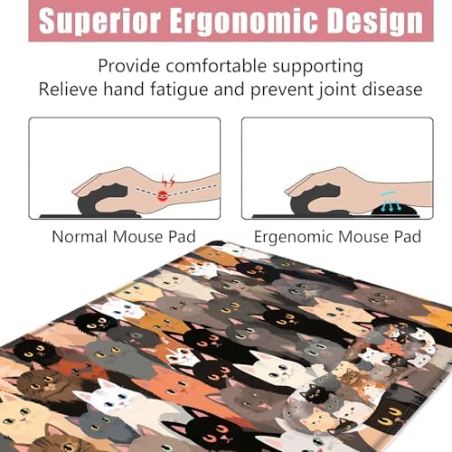 Large Keyboard Mouse Pad Set, Extended Mouse Pad+Keyboard Wrist Rest Support, Memory Foam Ergonomic Easy Typing, 4Pcs (31.5×11.8 in) Desk Pad Set for Office Home,Colorful Cats - Image 5
