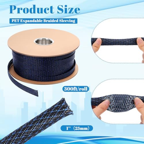 Pangda Braided Wire Loom 1'' X 300 Ft, Black-Blue - Image 2