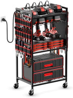 JUNNUJ Power Tool Organizer Cart with Charging Station, 6 FT Cord, Red by JUNNUJHome