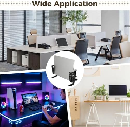 Side Desk Laptop Holder, Clamp On Desk Side Storage with Headphone Hook, Adjustable Metal Organizer, No Drill Vertical Stand for Notebook, Tablet, Magazines - Image 2