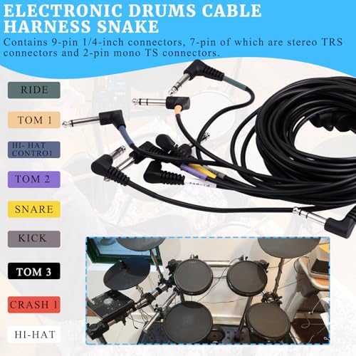 Cable Harness Snake Loom Replacement Compatible with Alesis Nitro Mesh Electronic Drum Set Module Surge Command Forge Turbo Crimson DM7X RCA Connector Type Hi-Hat Fit for 1/4" to 3.5mm Adapter - Image 3