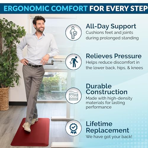 ComfiLife Anti Fatigue Floor Mat – 3/4 Inch Thick Kitchen Mats for Floor, Standing Desk Mat, Kitchen Rug – Comfort at Home, Office – Durable – Stain Resistant – Non-Slip Bottom (24" x 70", Red) - Image 3