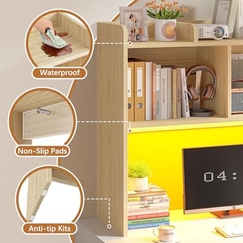 REIBII 3 Tier Desk Hutch, 6 Shelves to Storage, LED Desktop Shelf - Image 5