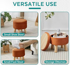 Small Foot Stool Ottoman with Storage, Velvet Ottoman Foot Rest for Couch, Round Footstool with Storage, Small Ottomans and Footstools for Living Room and Entryway (Orange) - Image 5