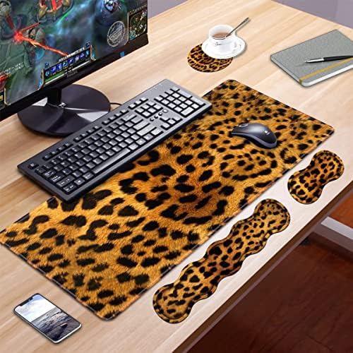 Ergonomic Keyboard Wrist Rest and Mouse Pad Wrist Rest Set, Large XXL Gaming Mousepad 31.5"x 11.8", Memory Foam, Easy Typing Pain Relief, Multifunctional Desk Mat for Office & Home, Leopard Print - Image 7