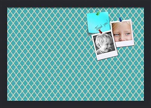 PinPix 19x13 inch Cork Bulletin Board. This Decorative Framed Pin Board Comes with Diamond Pattern in Neon Blue Design and Satin Black. Ideal for Home, Office Decor or School (PinPix-350) by PinPixBulletinBoards