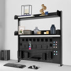 Clamp On Desk Organizer Shelf, Pegboard Multipurpose Countertop Desk Hutch, Desktop Bookshelf Bookcase Storage Shelves for Home Office Dorm Gaming Desk (Black) by MARTEXBUY