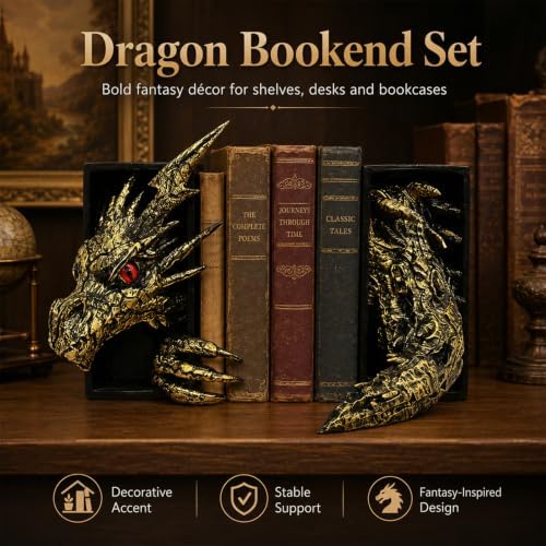 Dragon Bookshelf Decor, Gothic Fantasy Bookends - Image 7