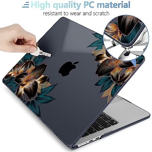 MEEgoodo for M5/M4/M3/M2 MacBook Air 15 inch Case 2026 2025 2024 2023, Case Fit Model (A3448/A3241/A3114/A2941) for MacBook Air 15.3 inch, Golden Lilies - Image 3