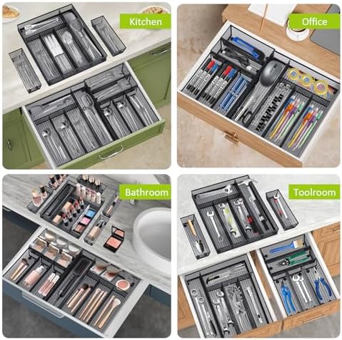 Neudeco Drawer Organizer Set, Black Mesh, 6 Pack - Image 7