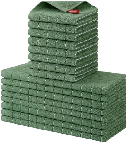 Homaxy Cotton Terry Kitchen Towels and Dishcloths Set of 16, Grass Green by Homaxy