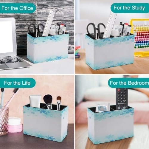 PU Leather Multi-Compartment Pen Holder Desktop Organizer Pencil Cup Storage Caddy for Office Home Supplies Winter Background for Design with Copy Space - Image 4