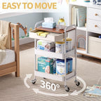 TOOLF 3 Tier Rolling Cart with Drawer, Metal Utility Storage Cart, White - Image 2