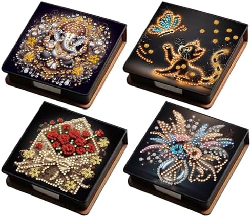4Pcs Animals Flowers PU DIY Diamond Art Painting Sticky Notes Holder (640 Blank Notepads) Cube Note Box Mosaic Craft Set for Office Accessories Desk Office Workplace by Unknown