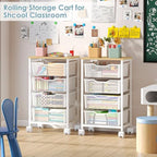 Hongtamoya Rolling Cart with Drawers, Storage Cart with Wheels Metal Rolling Drawer Cart with Lockable Wheels and Wood Tabletop Craft Storage Art Cart for Living Room Bedroom Classroom Office White - Image 2