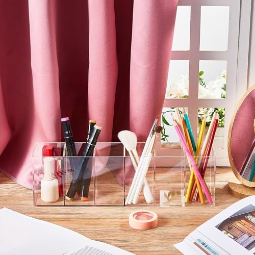 4 Pack Acrylic Pen Holder 6 Compartments Clear Makeup Brush Desk Organizer - Image 5