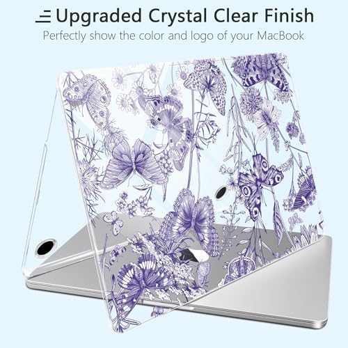 for New MacBook Air 13 inch Case 2026 M5 2025 M4 2024 M3 M2 Chip– Aesthetic Lightweight Cute Design Clear Hard Shell 6-in-1 Bundle with TPU Keyboard Cover & 2X OTG Adapters,Butterfly Purple - Image 5