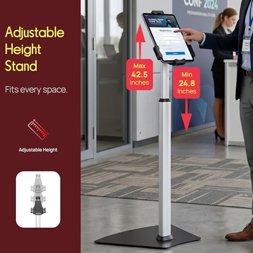 Pyle Anti-Theft Tablet Security Stand Kiosk-Heavy Duty Aluminum Metal Floor Standing Mount Tablet Case Holder Display w/Height Adjustable Pole,Fits iPad Mini 2 3 4 Air Samsung Tablets-Pyle PSPADLK60 - Image 2