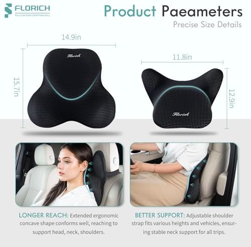 FLORICH Lumbar Support Pillow and Neck Headrest Pillow for Office Chair Car, Ergonomic Memory Foam, Relieves Neck, Back Pain, Pressure-Relieving Back Support for Car, Office Chair & Wheelchair – Black - Image 3