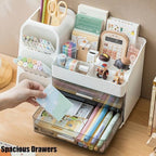 Desk Organizer with Pen Pencil Holder, Pen Organizer with 2 Drawers & 4 Compartments, Desktop Organizers and Storage for Office Home School Art Supplies (White) - Image 3