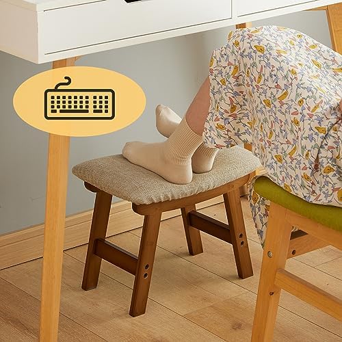 Foot Stool Ottoman Foot Rest Under Desk,Small Stool for Living Room, Bedroom and Kitchen (Brown Legs - Beige Stool Surface) - Image 7