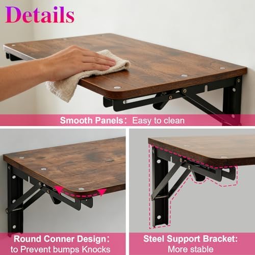 Wooden Folding Shelf Wall Mounted for Small Space, Fold Down Desk for Home - Image 4