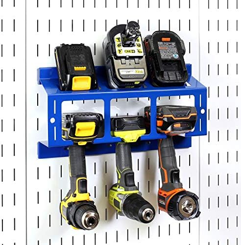 Wall Control Drill Holder Power Tool Storage Rack - Compact Impact Drill Battery Power Tool Pegboard Organizer Pegboard (Blue) - Image 3