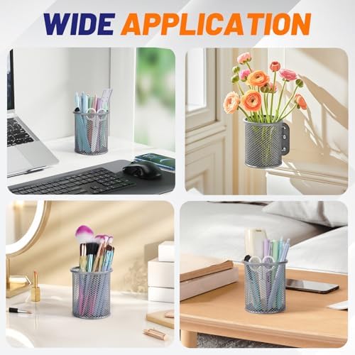 Segarty Pen Cup Holder for Desk, 12 Pack Round Silver Pen Holder, Wire Mesh Pencil Cups Containers Marker Organizer Set for Office Supplies, School, Desktop Accessories, Makeup Brush - Image 6