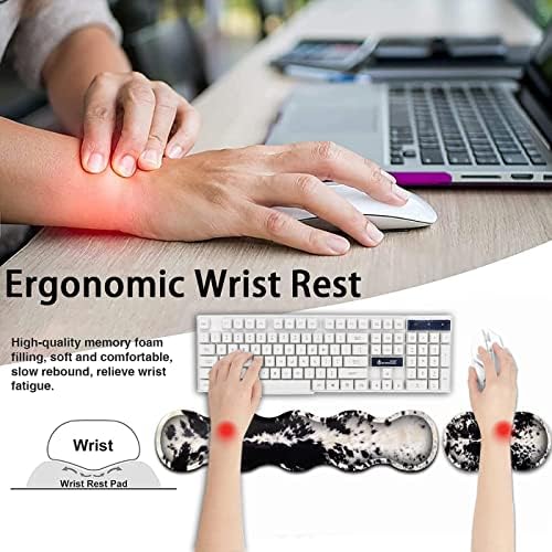 Gaming Mouse Pad and Keyboard Wrist Rest, Large Extended Mouse Pad 31.5X 11.8,Ergonomic Memory Foam Wrist Rest Support+Desk Mat Protector,for Office/Home Writing Pad, Black & White Cow Hair Mousepad - Image 4