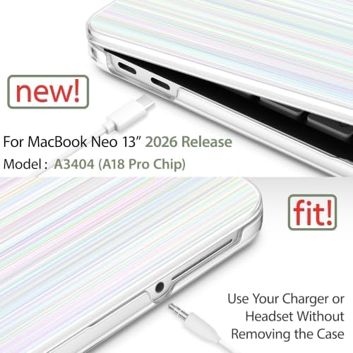 May Chen Compatible with MacBook Neo 13 inch Case 2026 Model A3404, Plastic Hard Shell,Keyboard Cover,Screen Protector,Dust Plug, for MacBook Neo 13" with A18 Pro Chip, Blue Strips - Image 3