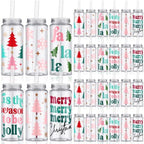 Meanplan 24 Pcs Pink Christmas Plastic Cup Gift Bulk 14 oz Pastel Snowflake Xmax Tree Tumbler with Lids and Straws Reusable Merry Christmas Drinking Mugs for Holiday Birthday Party Favors Supplies by Meanplan