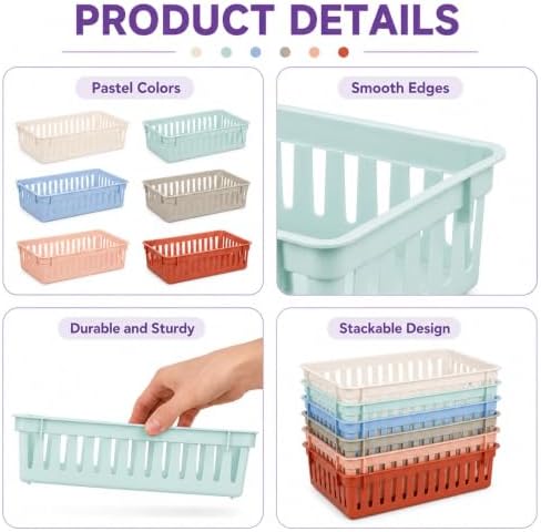 gisgfim 12 Pack Plastic Classroom Baskets for School Supplies, Boho - Image 3