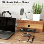 Large Cable Management Box Acacia Wood Cord Organizer Power Strip & Cables - Image 4