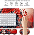 4 in 1 Ergonomic Keyboard Wrist Rest & Mouse Pad Wrist Rest Set, Large XXL Gaming Desk Mat 31.5"x 11.8" with Non-Slip Base, Memory Foam for Home Office Study Gaming, Sugar Skull Girl Roses - Image 3