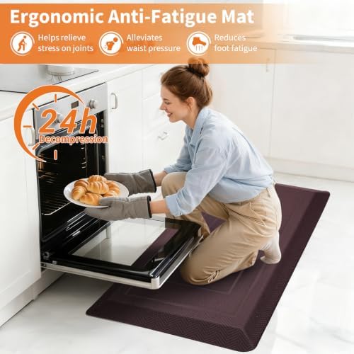 UKISS 9/10"" Extra Thick Cushioned Anti Fatigue Kitchen Mat, Waterproof High Density Foam Standing Desk Mat, Non-Slip Ergonomic Comfort Mat for Kitchen, Office,Workstation Black (Brown, 20" X 39") - Image 3