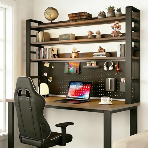 LINLIUA 2/3/4 Tier Desk Hutch, Metal Desk Shelf with Pegboard, Desk Shelves for Top of Desk, Freestanding Desktop Bookshelf, Desktop Shelf Organizer Display Rack for Dorm Office and Home by LINLIUA