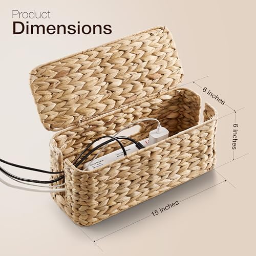 TIDITA 15" L Wicker Cable Management Box with Lid, Natural Water Hyacinth - Image 5