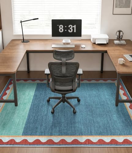 chakme Office Chair Mat for Hardwood Floor, 72"x48" (Blue Scalloped Border) by CHAKME