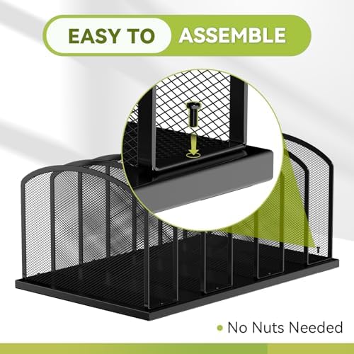 MINDEPOT Desk File Organizer 7 Sections Upright Mesh File Sorter Organizer for Desk, Office Organization File Holder for Home, Office & Classroom (Black, 1Pack) - Image 3